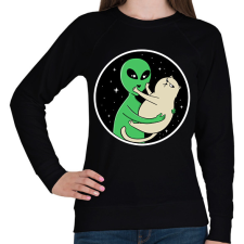 PRINTFASHION Alien és macska - Női pulóver - Fekete női pulóver, kardigán
