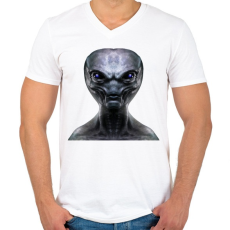 PRINTFASHION Alien - Férfi V-nyakú póló - Fehér