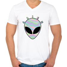 PRINTFASHION Alien - Férfi V-nyakú póló - Fehér férfi póló