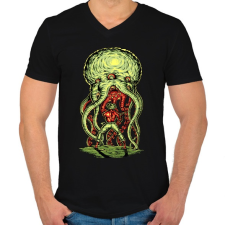 PRINTFASHION Alien támadás - Férfi V-nyakú póló - Fekete férfi póló