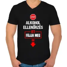 PRINTFASHION ALKOHOL ELLENŐRZÉS - Férfi V-nyakú póló - Fekete férfi póló