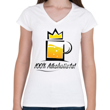 PRINTFASHION alkoholista - Női V-nyakú póló - Fehér női póló