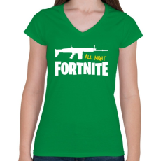 PRINTFASHION All night FORTNITE - Női V-nyakú póló - Zöld