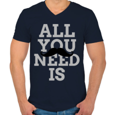 PRINTFASHION All you need is bajúsz - Férfi V-nyakú póló - Sötétkék