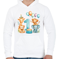 PRINTFASHION Állatok 1 éves szülinap - Férfi kapucnis pulóver - Fehér férfi pulóver, kardigán