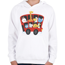 PRINTFASHION Állatok emeletes buszon - Gyerek kapucnis pulóver - Fehér