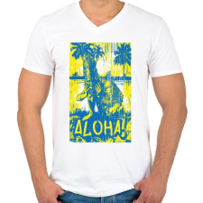 PRINTFASHION Aloha - Férfi V-nyakú póló - Fehér férfi póló
