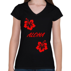 PRINTFASHION Aloha  - Női V-nyakú póló - Fekete