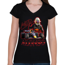 PRINTFASHION Alonso F1 - Női V-nyakú póló - Fekete női póló