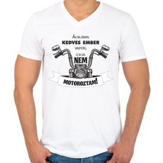 PRINTFASHION Általában kedves vagyok - Motoros minta - Férfi V-nyakú póló - Fehér