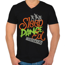 PRINTFASHION Alvás, tánc, evés, ismétlés - Férfi V-nyakú póló - Fekete