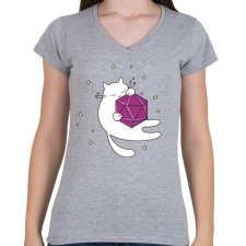 PRINTFASHION Alvó cica és D20 - Női V-nyakú póló - Sport szürke női póló