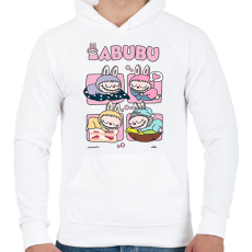 PRINTFASHION Alvó Labubu - Férfi kapucnis pulóver - Fehér