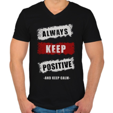 PRINTFASHION ALWAYS KEEP POSITIVE - Férfi V-nyakú póló - Fekete