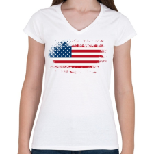 PRINTFASHION america - Női V-nyakú póló - Fehér női póló