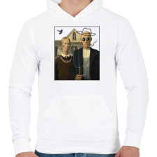PRINTFASHION American gothic- Parody - Férfi kapucnis pulóver - Fehér férfi pulóver, kardigán