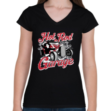 PRINTFASHION Amerikai Hot Rod Garázs - Női V-nyakú póló - Fekete