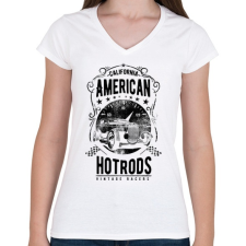 PRINTFASHION Amerikai Hotrods - Női V-nyakú póló - Fehér női póló
