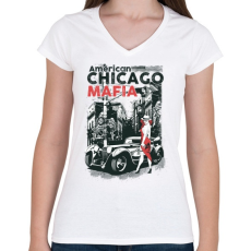 PRINTFASHION Amerikai Maffia - Női V-nyakú póló - Fehér