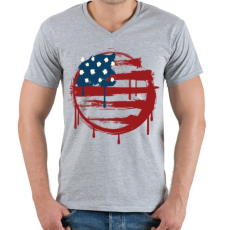 PRINTFASHION Amerikai Nemzet - Férfi V-nyakú póló - Sport szürke