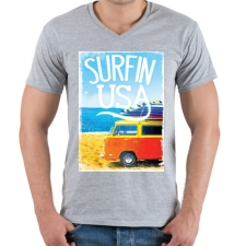 PRINTFASHION Amerikai szörfös - Férfi V-nyakú póló - Sport szürke férfi póló
