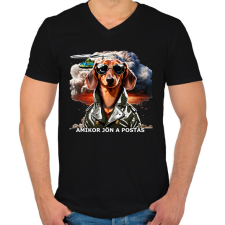 PRINTFASHION amikor jön a postás - TACSKÓ #2 - Férfi V-nyakú póló - Fekete férfi póló