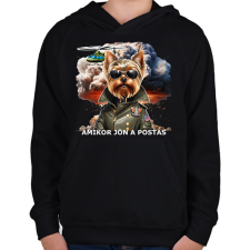 PRINTFASHION amikor jön a postás - YORKIE - Gyerek kapucnis pulóver - Fekete gyerek pulóver, kardigán