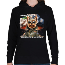 PRINTFASHION amikor jön a postás - YORKIE - Női kapucnis pulóver - Fekete