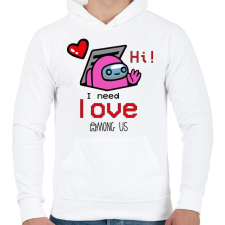PRINTFASHION Among us - I need love - Férfi kapucnis pulóver - Fehér férfi pulóver, kardigán