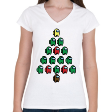 PRINTFASHION Among us - Karácsonyfa - Női V-nyakú póló - Fehér női póló