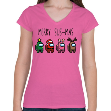 PRINTFASHION Among us merry sus-mas - Női V-nyakú póló - Rózsaszín női póló