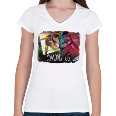 PRINTFASHION Among Us - Női V-nyakú póló - Fehér