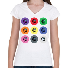 PRINTFASHION Among us - Színes crewmates - Női V-nyakú póló - Fehér női póló