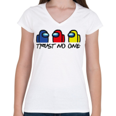 PRINTFASHION Among us trust no one - ne bízz senkiben  - Női V-nyakú póló - Fehér