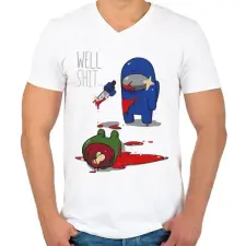 PRINTFASHION Among us - well shit - Férfi V-nyakú póló - Fehér férfi póló