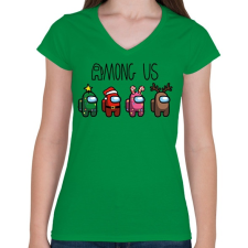 PRINTFASHION Among us xmas - Női V-nyakú póló - Zöld női póló