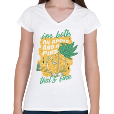 PRINTFASHION Ananász - Női V-nyakú póló - Fehér