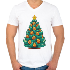 PRINTFASHION Ananászos karácsonyfa - Férfi V-nyakú póló - Fehér férfi póló
