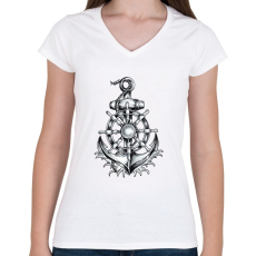 PRINTFASHION Anchor Drawing - Női V-nyakú póló - Fehér