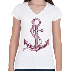 PRINTFASHION Anchor - Női V-nyakú póló - Fehér