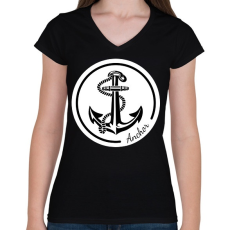 PRINTFASHION anchor - Női V-nyakú póló - Fekete