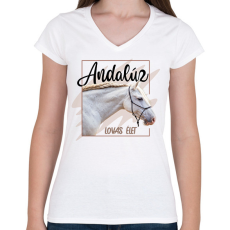 PRINTFASHION Andalúz - Női V-nyakú póló - Fehér
