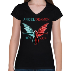 PRINTFASHION Angel vs deamon - Női V-nyakú póló - Fekete