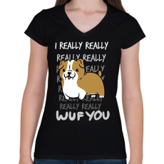 PRINTFASHION Angol bulldog - Női V-nyakú póló - Fekete