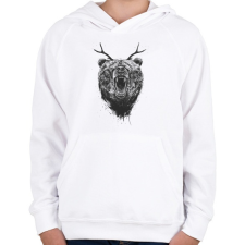 PRINTFASHION Angry bear with antlers - Gyerek kapucnis pulóver - Fehér gyerek pulóver, kardigán