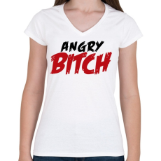PRINTFASHION Angry Bitch - Női V-nyakú póló - Fehér
