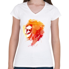 PRINTFASHION Angry lion - Női V-nyakú póló - Fehér női póló