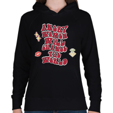 PRINTFASHION Angry women - Női kapucnis pulóver - Fekete női pulóver, kardigán