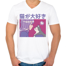 PRINTFASHION Animés csaj és cica - Férfi V-nyakú póló - Fehér férfi póló