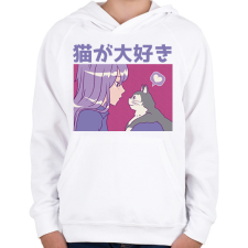 PRINTFASHION Animés csaj és cica - Gyerek kapucnis pulóver - Fehér gyerek pulóver, kardigán